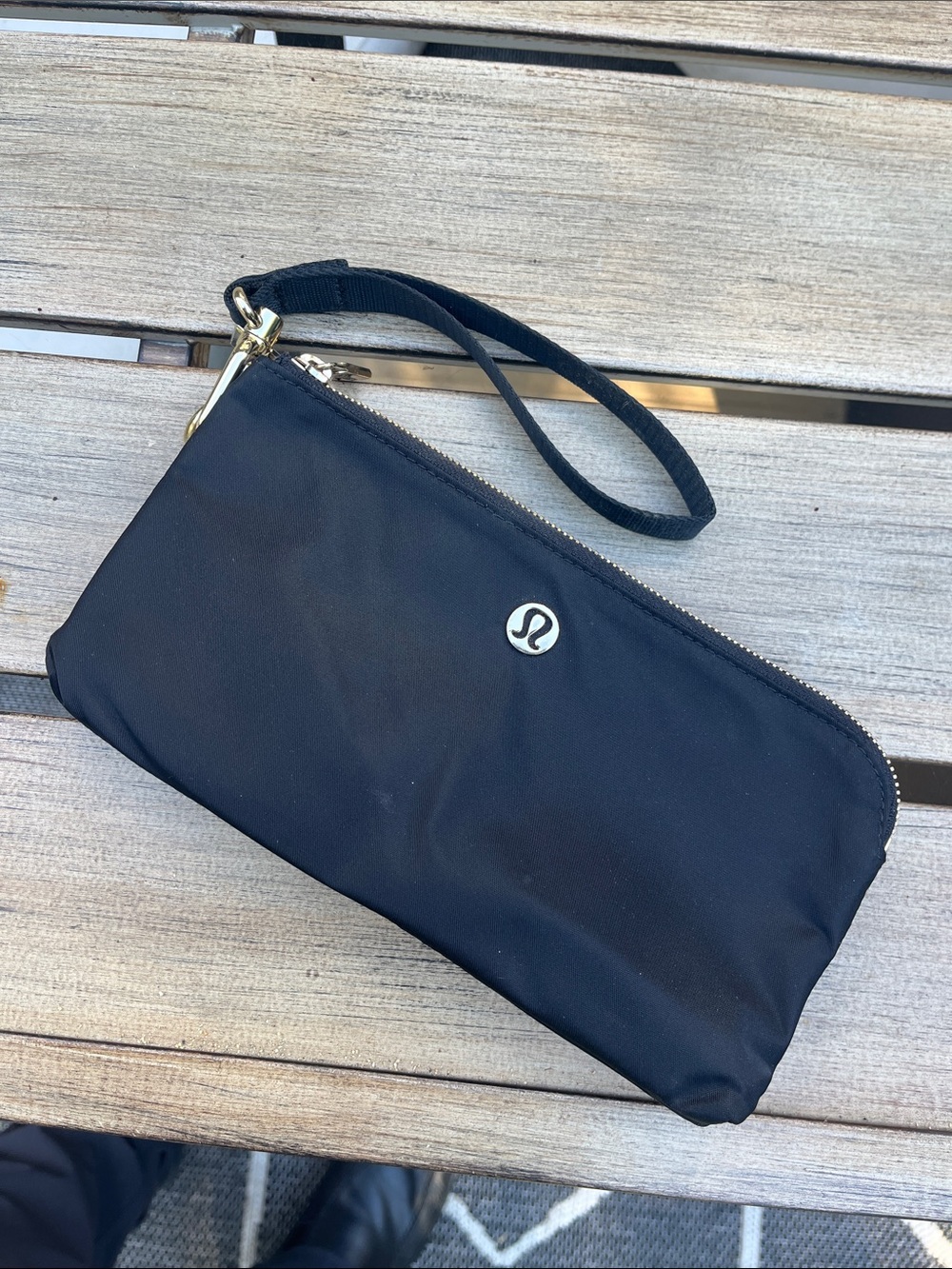 lululemon athletica Black Wristlet Pouch with Gold Hardware